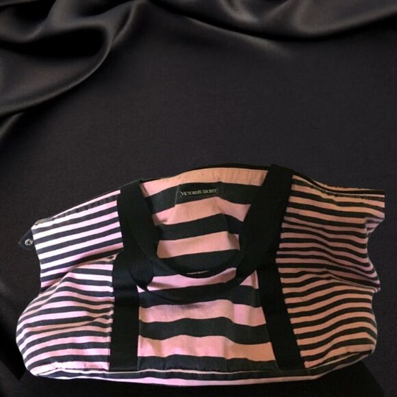 Y2K Victoria’s Secret Fabric Large Weekender Bag, Pink and Black Stripes - Picture 3 of 8